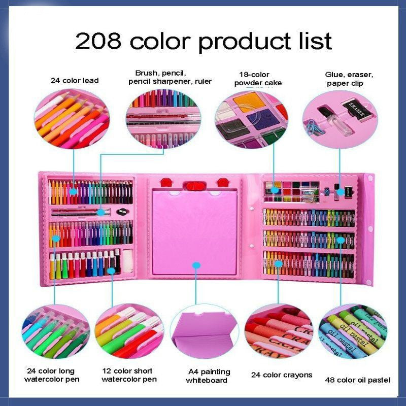 Kids 208pcs/150pcs Art Set Drawing Marker Painting Color Pen Crayon Pastel Set