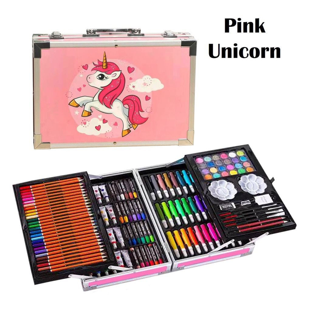 145pcs Art set Unicorn Design Aluminum Case Painting Pen Stationery Set Watercolor Pens Crayon Marker Pencil Drawing Pai