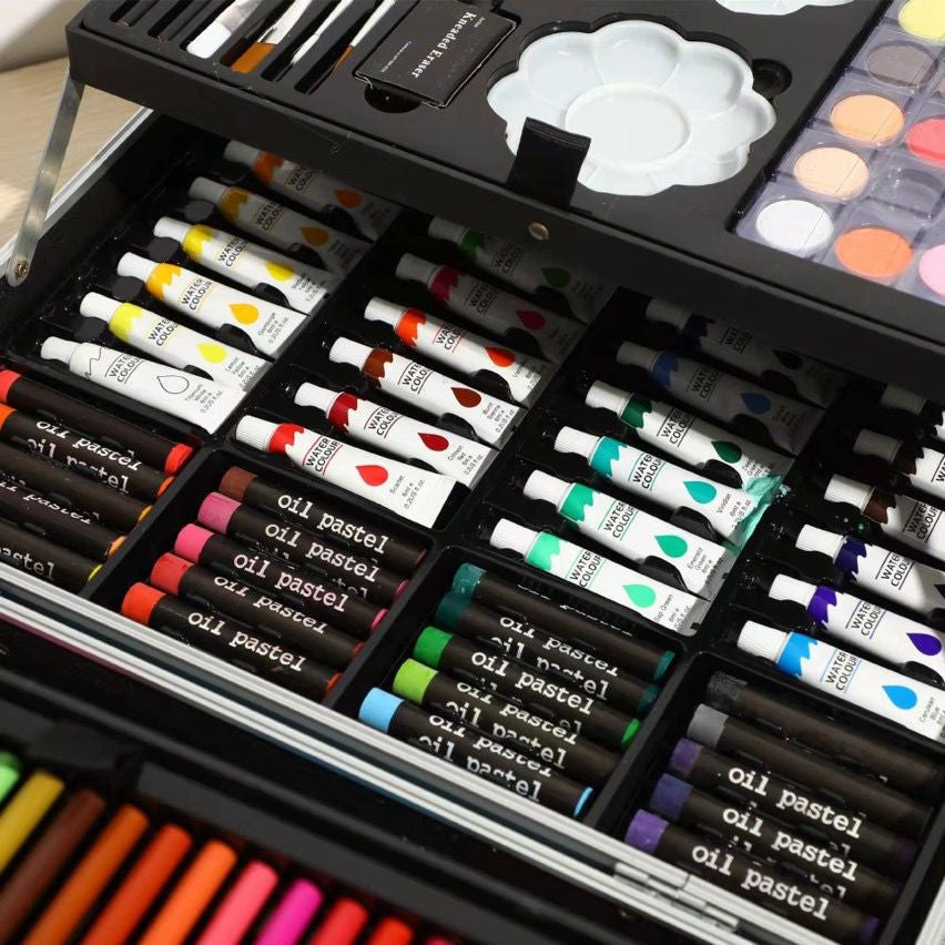 145pcs Art set Unicorn Design Aluminum Case Painting Pen Stationery Set Watercolor Pens Crayon Marker Pencil Drawing Pai