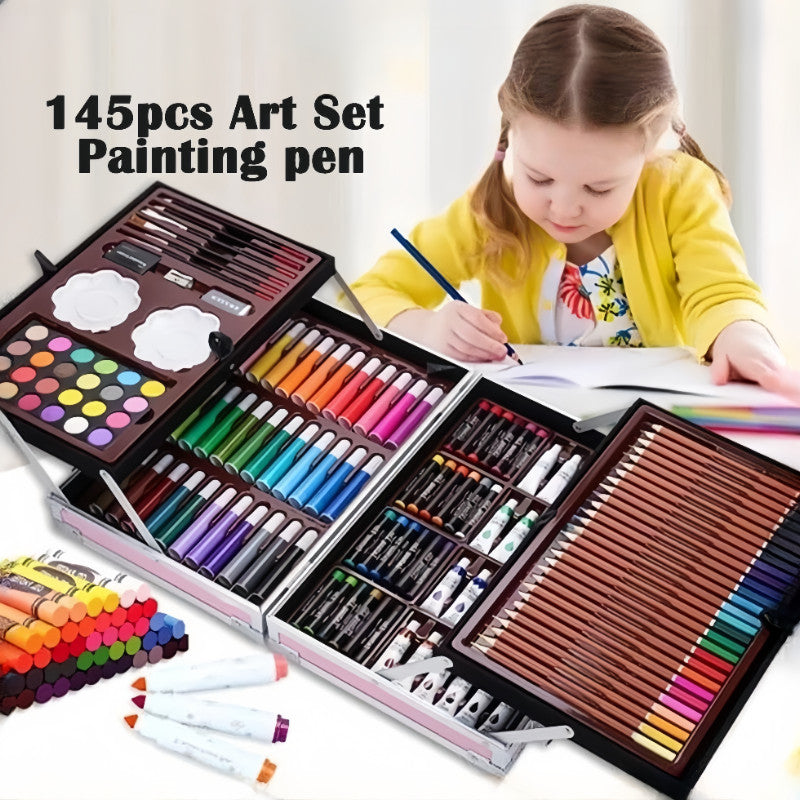 145pcs Art set Unicorn Design Aluminum Case Painting Pen Stationery Set Watercolor Pens Crayon Marker Pencil Drawing Pai