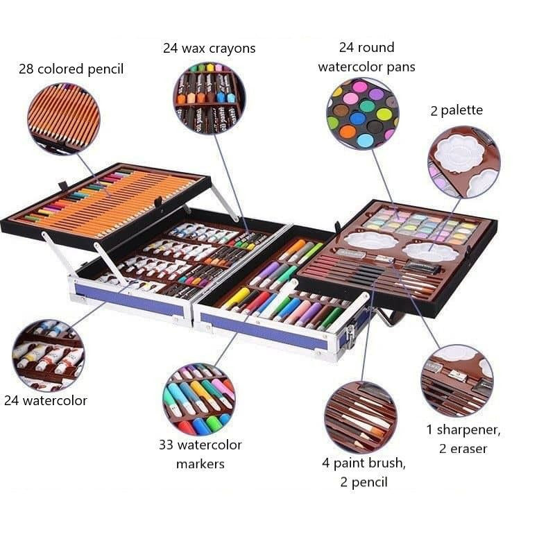 145pcs Art set Unicorn Design Aluminum Case Painting Pen Stationery Set Watercolor Pens Crayon Marker Pencil Drawing Pai