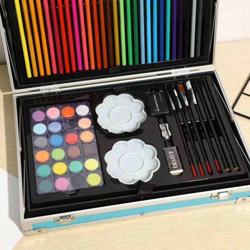 145pcs Art set Unicorn Design Aluminum Case Painting Pen Stationery Set Watercolor Pens Crayon Marker Pencil Drawing Pai