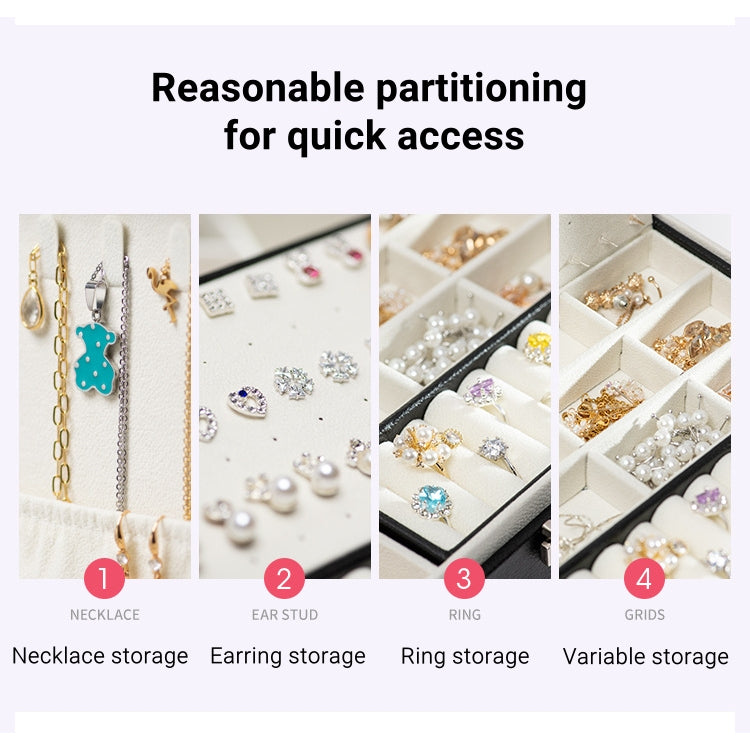 Jewlery Box With Lock Three Layers Large Capacity Necklace Earring Bracelet Organizer Box