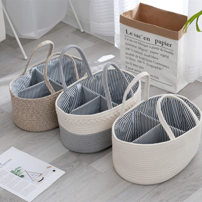 Foldable Diaper Bags Storage Bag Organizer Cotton Rope Woven Removable Dividers Mummy Bag
