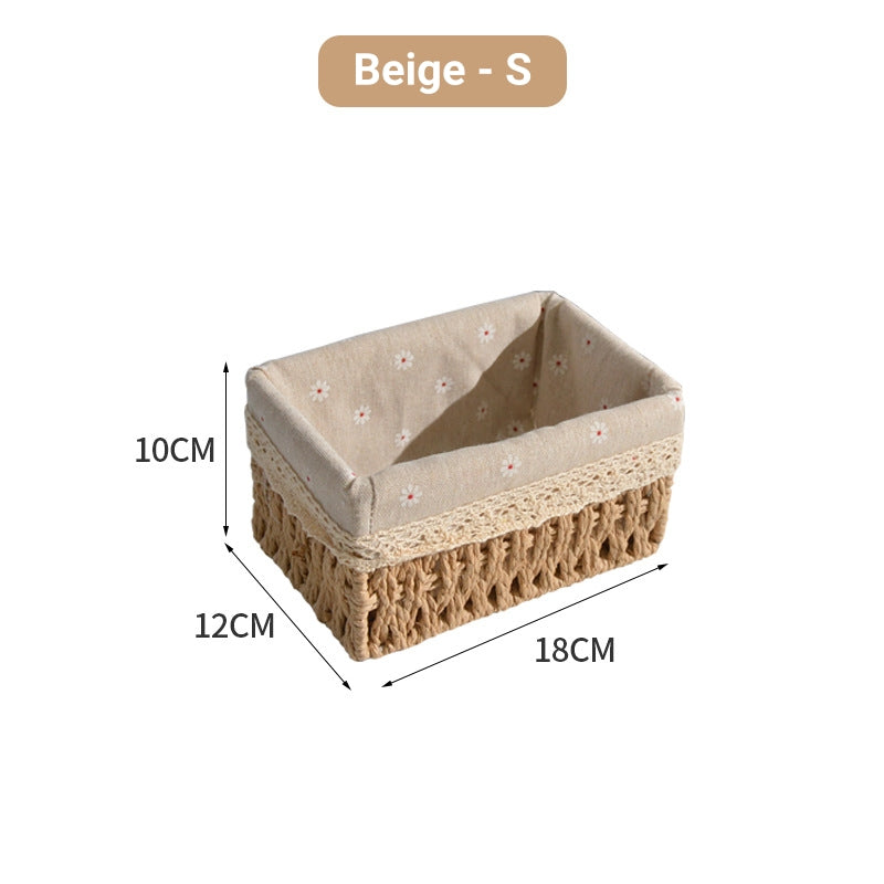 Hand-Woven Rattan Basket Desktop Storage Box Sundries Organizer