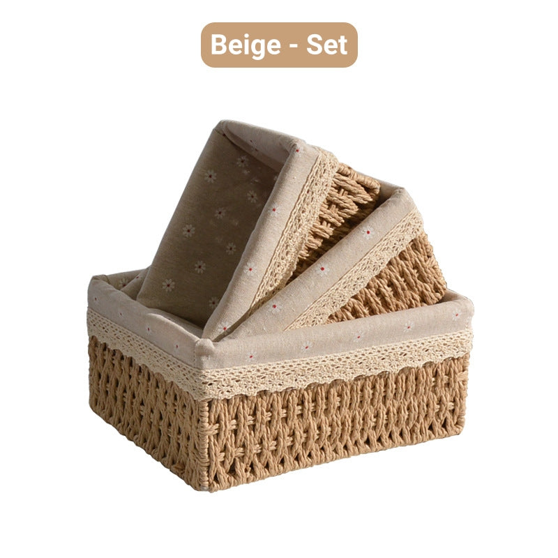 Hand-Woven Rattan Basket Desktop Storage Box Sundries Organizer
