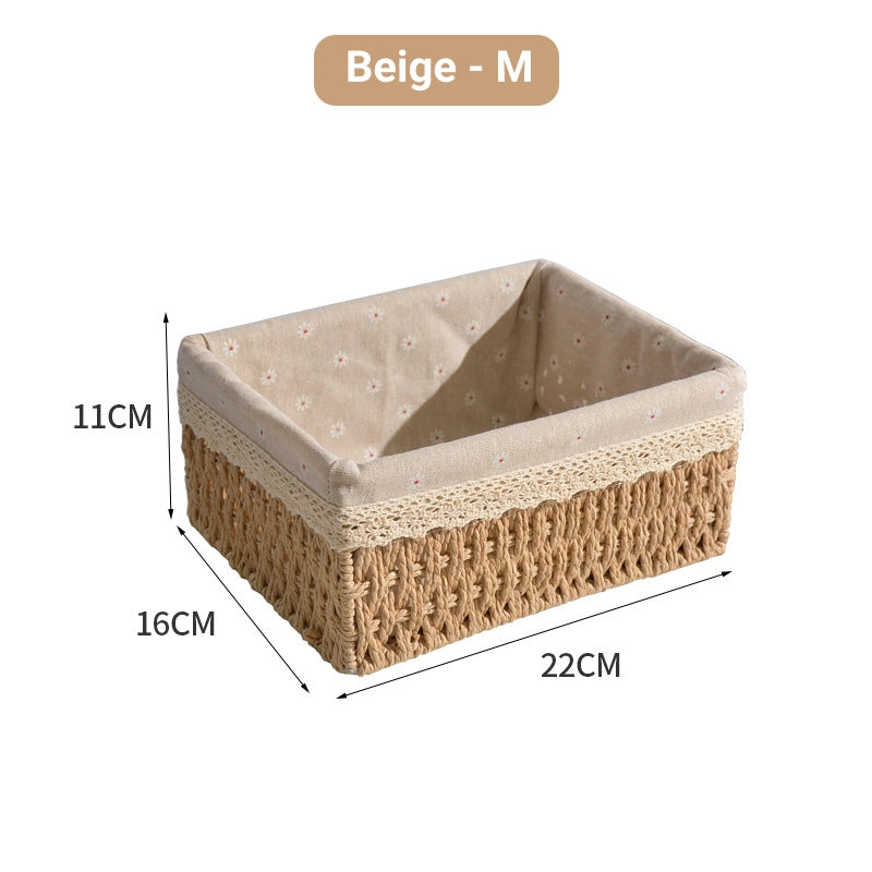 Hand-Woven Rattan Basket Desktop Storage Box Sundries Organizer