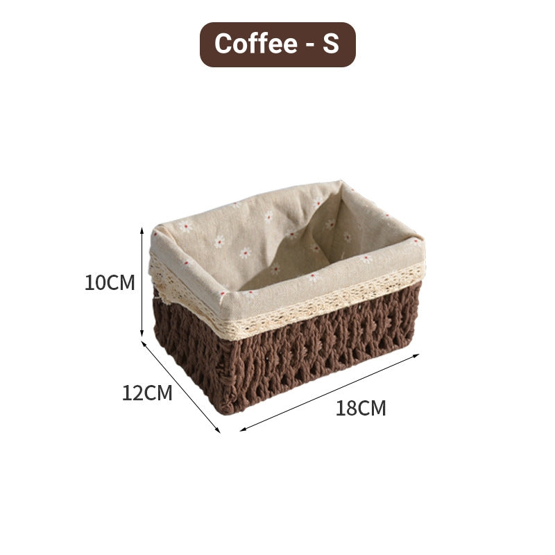 Hand-Woven Rattan Basket Desktop Storage Box Sundries Organizer