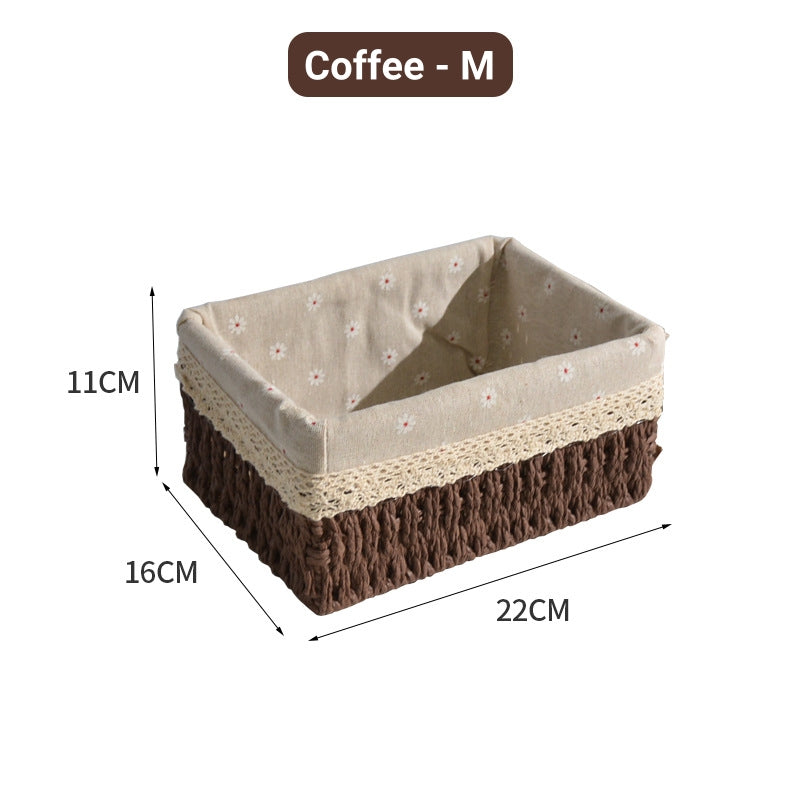 Hand-Woven Rattan Basket Desktop Storage Box Sundries Organizer