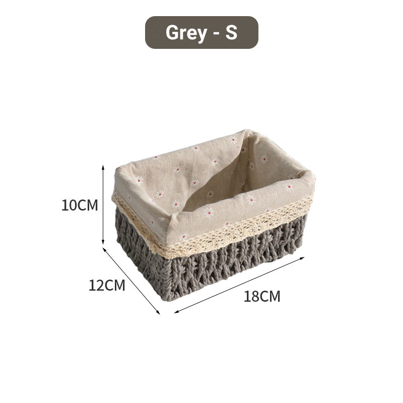 Hand-Woven Rattan Basket Desktop Storage Box Sundries Organizer