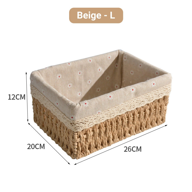 Hand-Woven Rattan Basket Desktop Storage Box Sundries Organizer