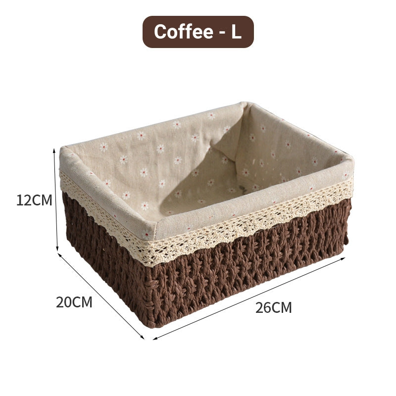 Hand-Woven Rattan Basket Desktop Storage Box Sundries Organizer