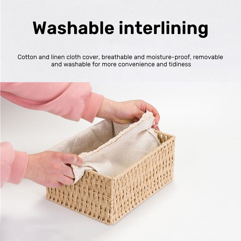 Hand-Woven Rattan Basket Desktop Storage Box Sundries Organizer