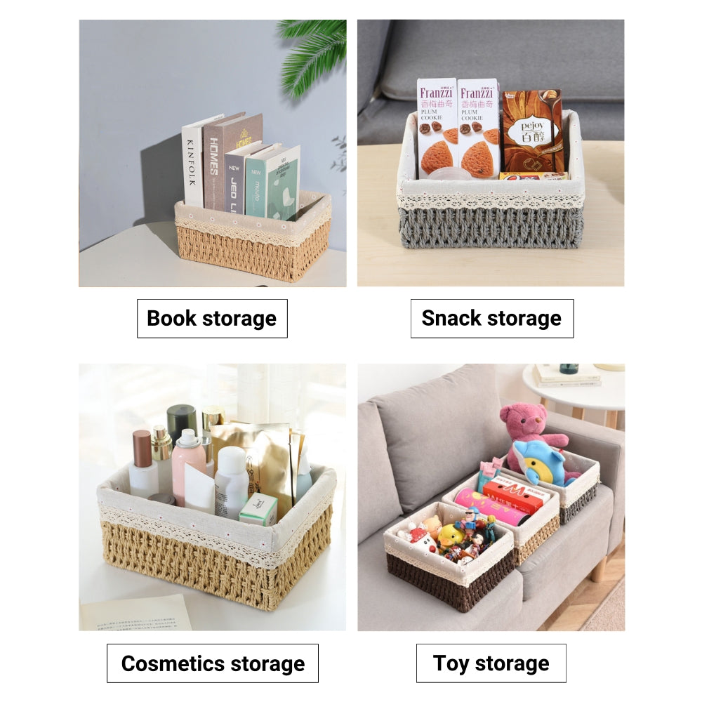 Hand-Woven Rattan Basket Desktop Storage Box Sundries Organizer