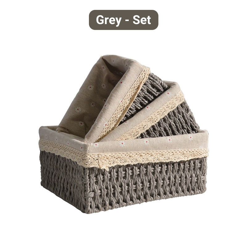 Hand-Woven Rattan Basket Desktop Storage Box Sundries Organizer