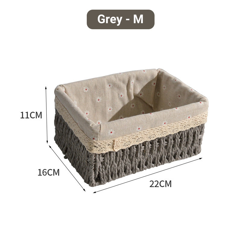 Hand-Woven Rattan Basket Desktop Storage Box Sundries Organizer