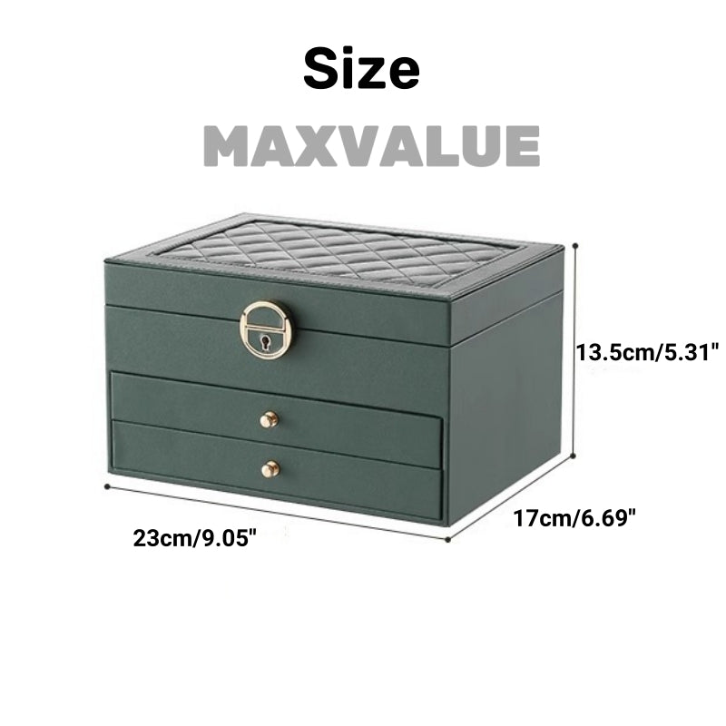 Jewlery Box With Lock Three Layers Large Capacity Necklace Earring Bracelet Organizer Box