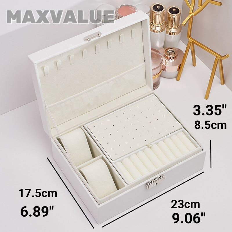 Jewlery Box With Lock Three Layers Large Capacity Necklace Earring Bracelet Organizer Box