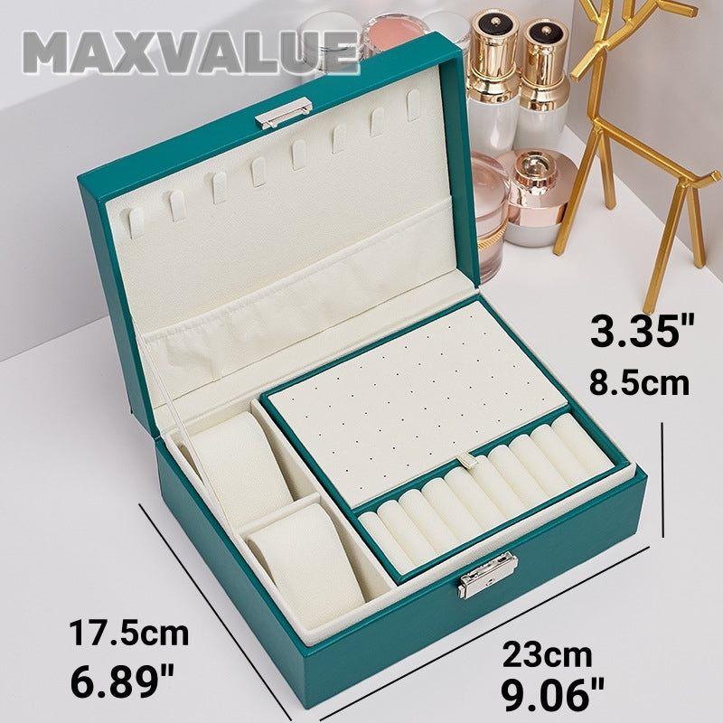 Jewlery Box With Lock Three Layers Large Capacity Necklace Earring Bracelet Organizer Box