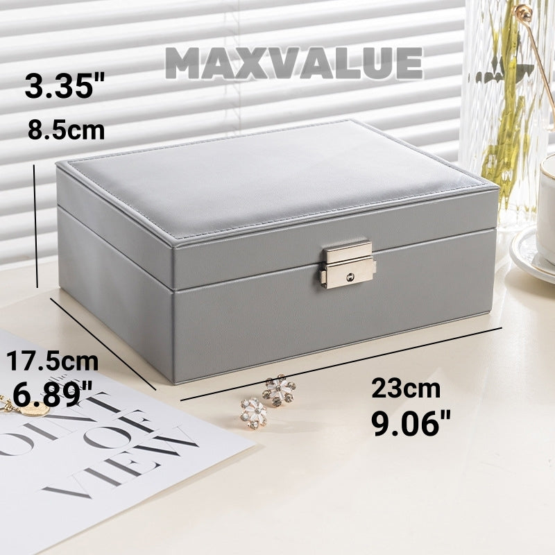 Jewlery Box With Lock Three Layers Large Capacity Necklace Earring Bracelet Organizer Box