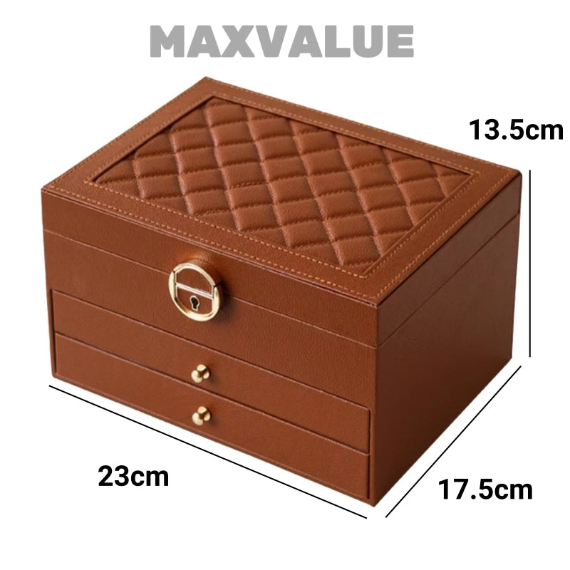Jewlery Box With Lock Three Layers Large Capacity Necklace Earring Bracelet Organizer Box