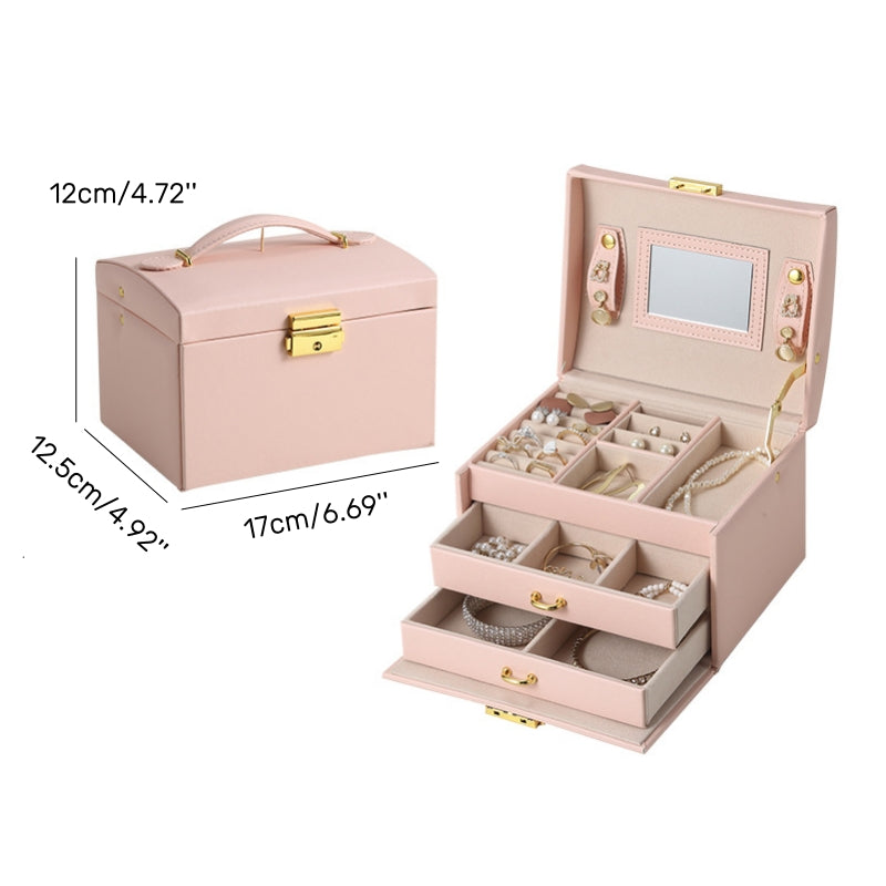 Jewlery Box With Lock Three Layers Large Capacity Necklace Earring Bracelet Organizer Box