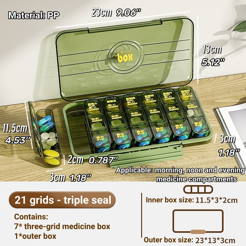 Portable Pill Box Three Meals A Day Sub-pack Medicine Dispenser 7-day Reminder Medicine Box