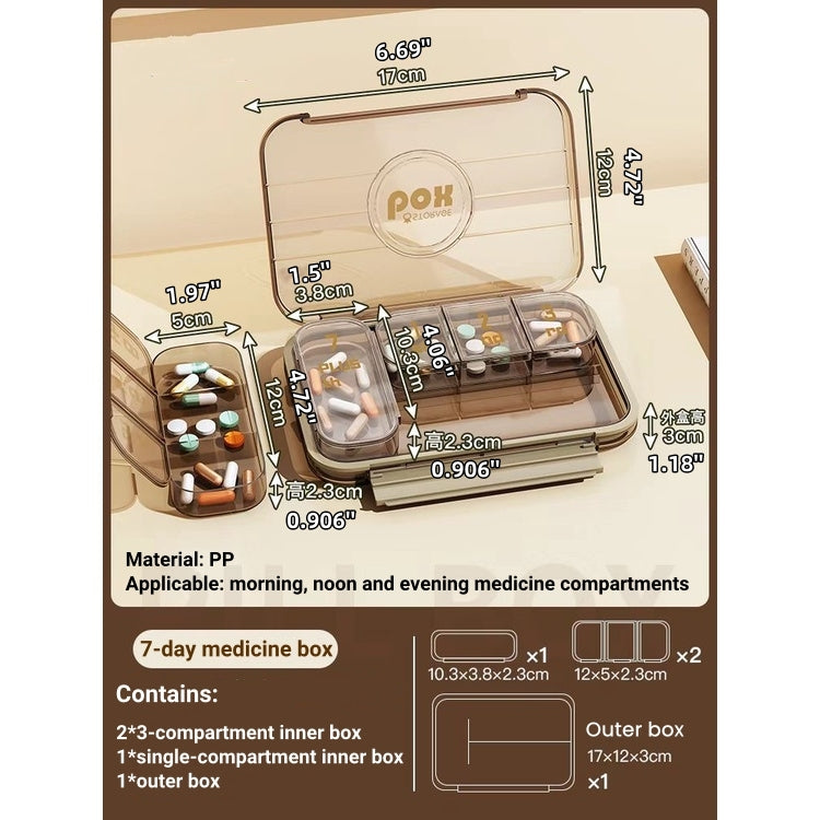 Portable Pill Box Three Meals A Day Sub-pack Medicine Dispenser 7-day Reminder Medicine Box