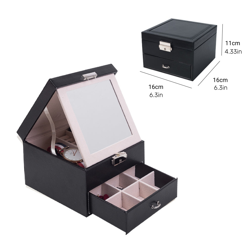Jewlery Box With Lock Three Layers Large Capacity Necklace Earring Bracelet Organizer Box
