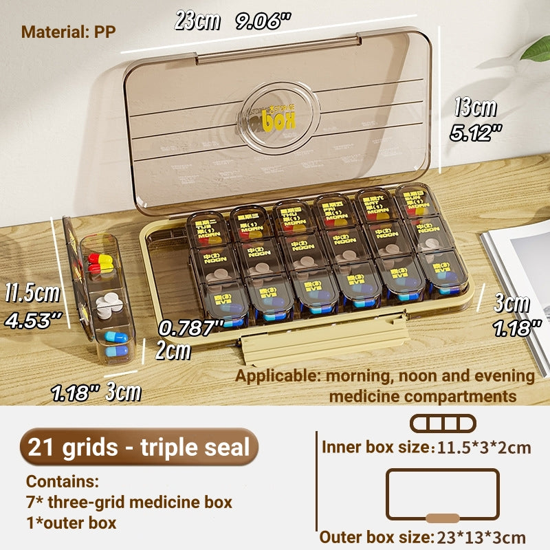 Portable Pill Box Three Meals A Day Sub-pack Medicine Dispenser 7-day Reminder Medicine Box