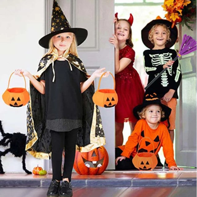 SG Stock 90/140cm Kids Halloween Satin Gold Star Cosplay Costume Witch Cloak Cape Robe & Hat