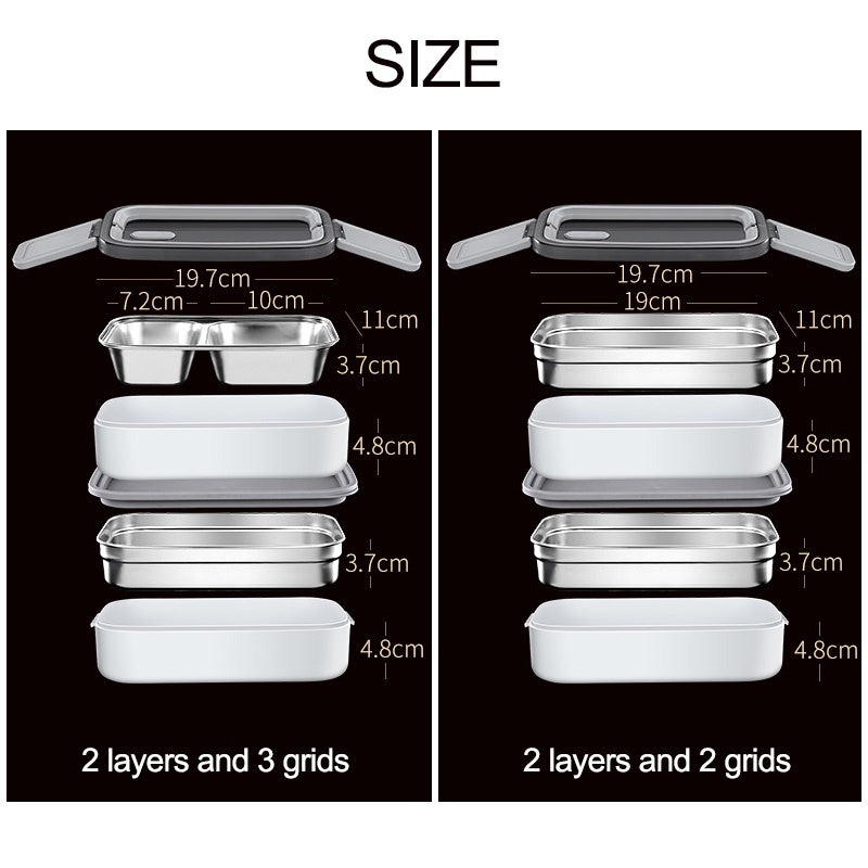 304 Stainless Steel Lunch Box Bento Box Double compartment Portable Lunch Box Suitable for Microwave