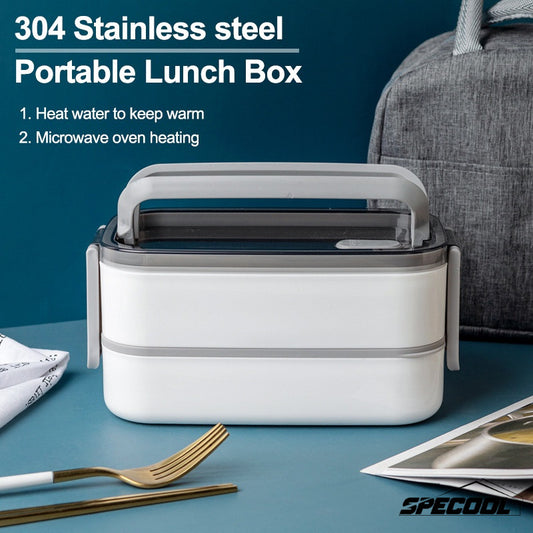 304 Stainless Steel Lunch Box Bento Box Double compartment Portable Lunch Box Suitable for Microwave