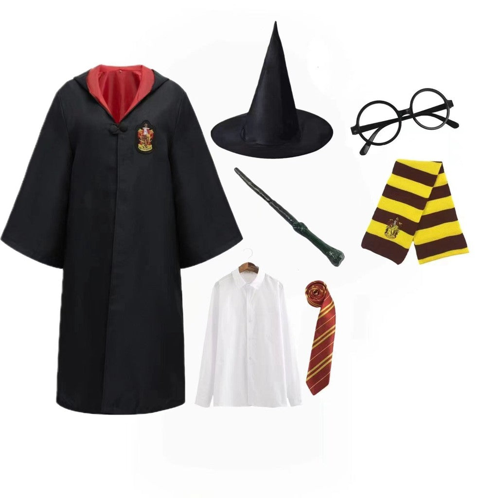 7PCS Harry Potter Costume Robe Cape Cloak Halloween Adult Kids Cosplay Magic Suit Gryffindor Slytherin Hufflepuff