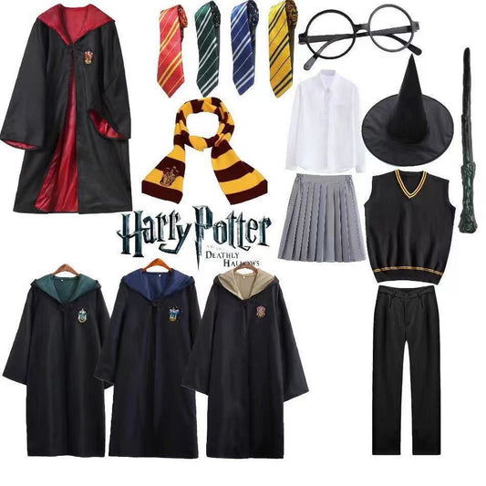 7PCS Harry Potter Costume Robe Cape Cloak Halloween Adult Kids Cosplay Magic Suit Gryffindor Slytherin Hufflepuff