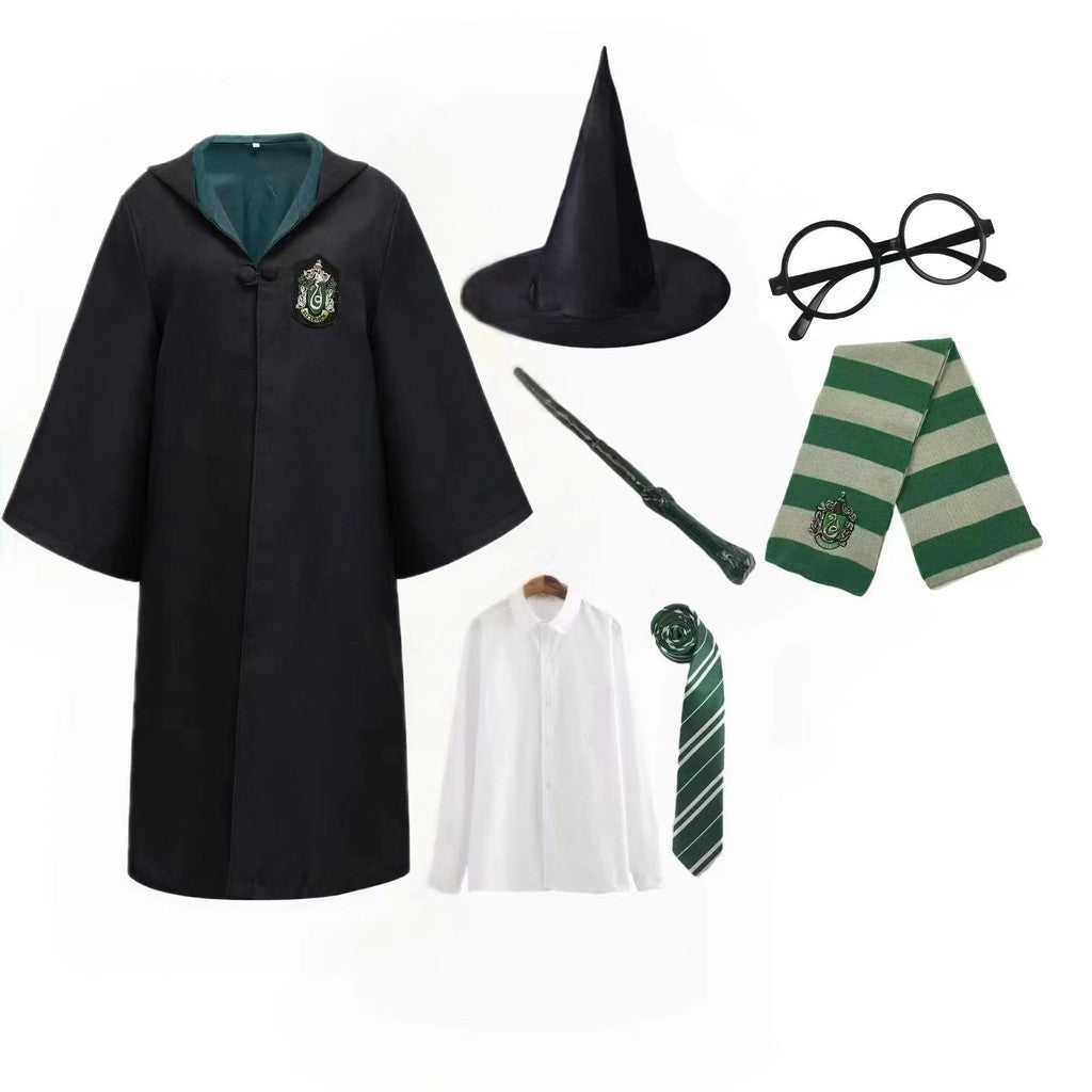 7PCS Harry Potter Costume Robe Cape Cloak Halloween Adult Kids Cosplay Magic Suit Gryffindor Slytherin Hufflepuff