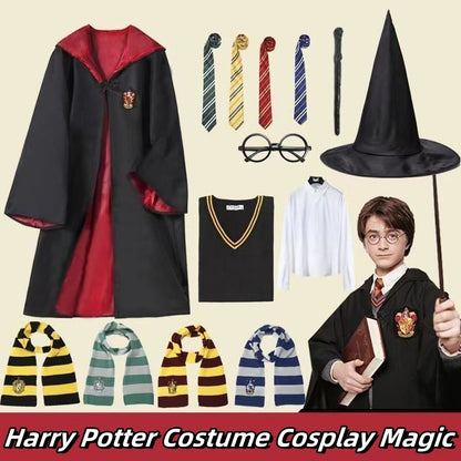 7PCS Harry Potter Costume Robe Cape Cloak Halloween Adult Kids Cosplay Magic Suit Gryffindor Slytherin Hufflepuff
