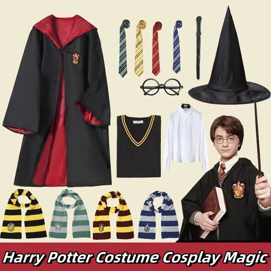 7PCS Harry Potter Costume Robe Cape Cloak Halloween Adult Kids Cosplay Magic Suit Gryffindor Slytherin Hufflepuff