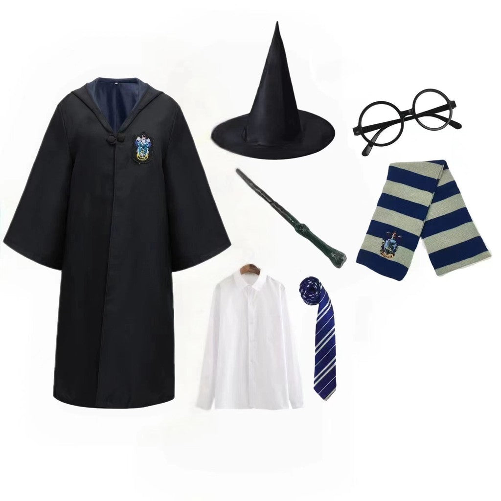 7PCS Harry Potter Costume Robe Cape Cloak Halloween Adult Kids Cosplay Magic Suit Gryffindor Slytherin Hufflepuff