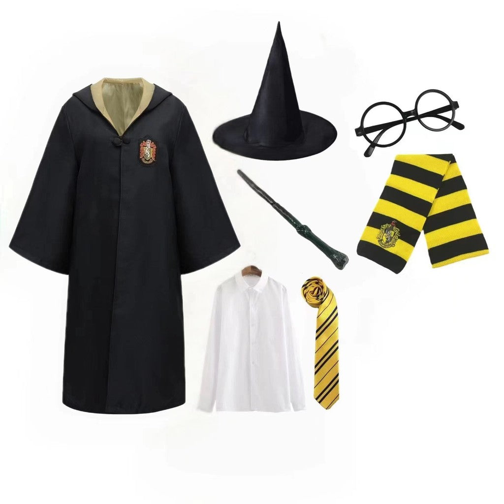 7PCS Harry Potter Costume Robe Cape Cloak Halloween Adult Kids Cosplay Magic Suit Gryffindor Slytherin Hufflepuff