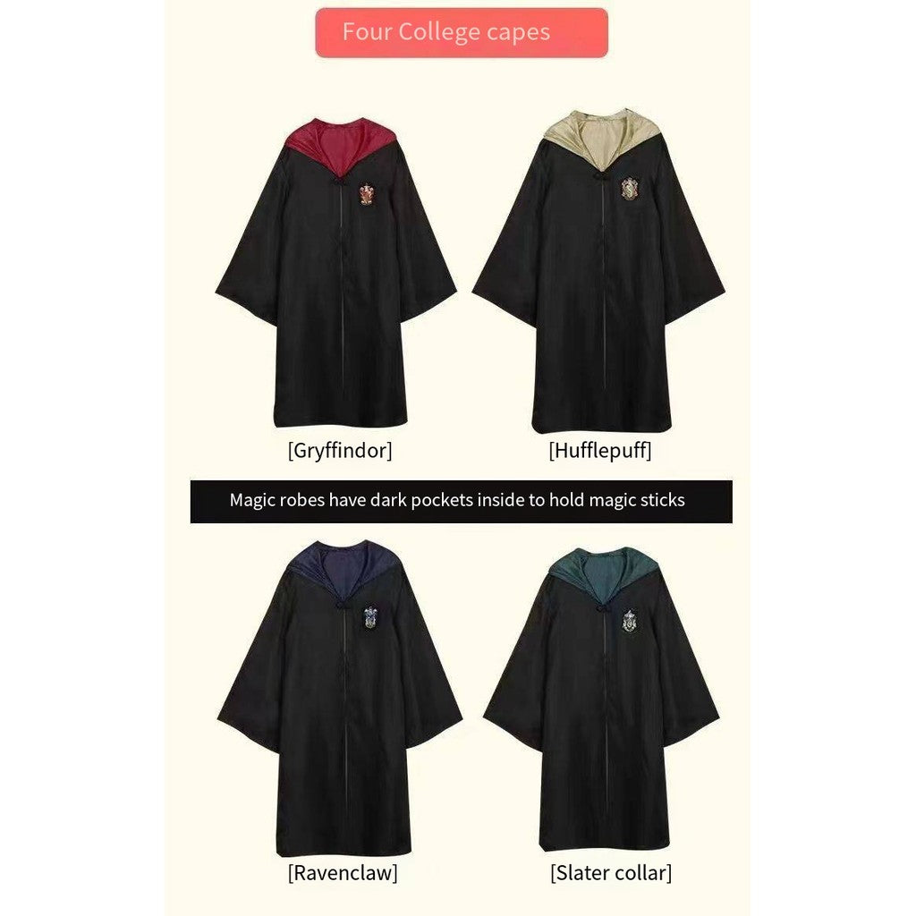 7PCS Harry Potter Costume Robe Cape Cloak Halloween Adult Kids Cosplay Magic Suit Gryffindor Slytherin Hufflepuff