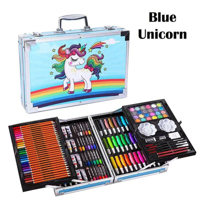 145pcs Art set Unicorn Design Aluminum Case Painting Pen Stationery Set Watercolor Pens Crayon Marker Pencil Drawing Pai