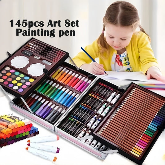145pcs Art set Unicorn Design Aluminum Case Painting Pen Stationery Set Watercolor Pens Crayon Marker Pencil Drawing Pai