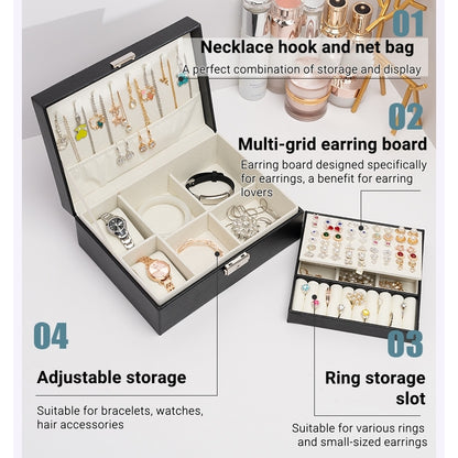 Jewlery Box With Lock Three Layers Large Capacity Necklace Earring Bracelet Organizer Box