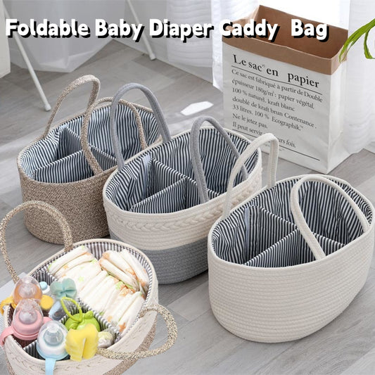 Foldable Diaper Bags Storage Bag Organizer Cotton Rope Woven Removable Dividers Mummy Bag