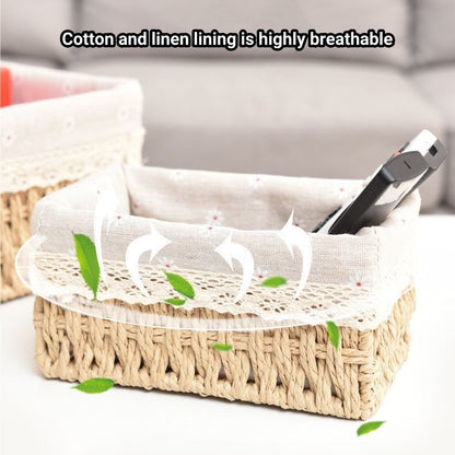 Hand-Woven Rattan Basket Desktop Storage Box Sundries Organizer