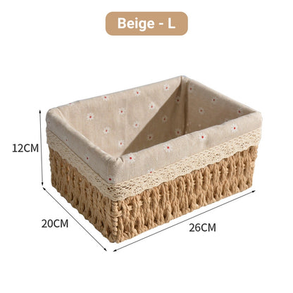 Hand-Woven Rattan Basket Desktop Storage Box Sundries Organizer