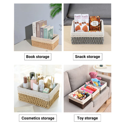 Hand-Woven Rattan Basket Desktop Storage Box Sundries Organizer