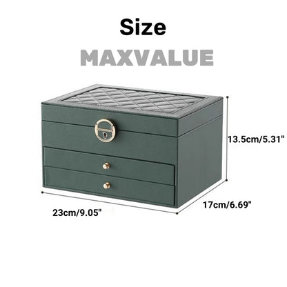 Jewlery Box With Lock Three Layers Large Capacity Necklace Earring Bracelet Organizer Box