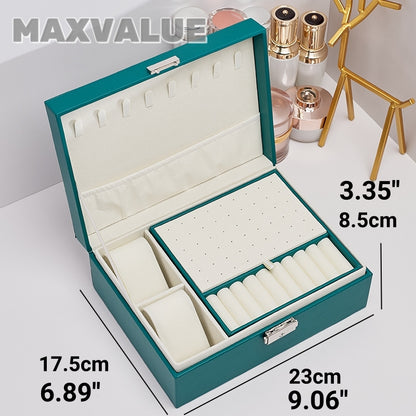 Jewlery Box With Lock Three Layers Large Capacity Necklace Earring Bracelet Organizer Box